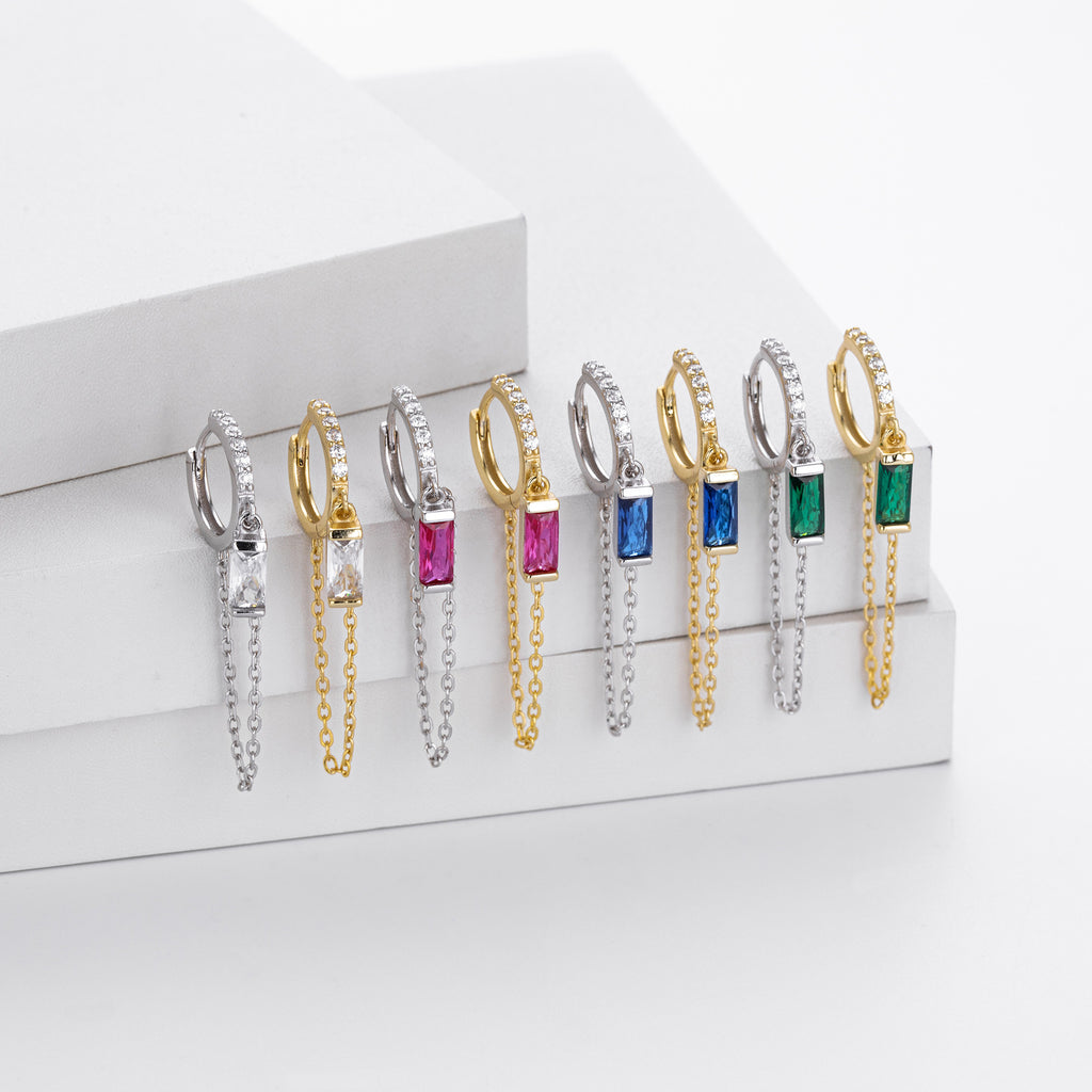 Damen Ohrhänger mit eleganten blauen Zirkonsteinen und feinen Kettendetails Shop Nory
