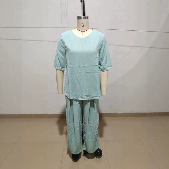 Damen Lässiger zweiteiliger Freizeitanzug mit lockerem Kurzarmtop und weiter Palazzohose Shop Nory