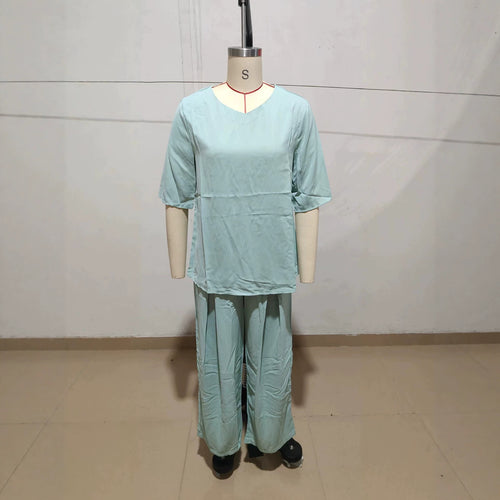 Damen Lässiger zweiteiliger Freizeitanzug mit lockerem Kurzarmtop und weiter Palazzohose Shop Nory