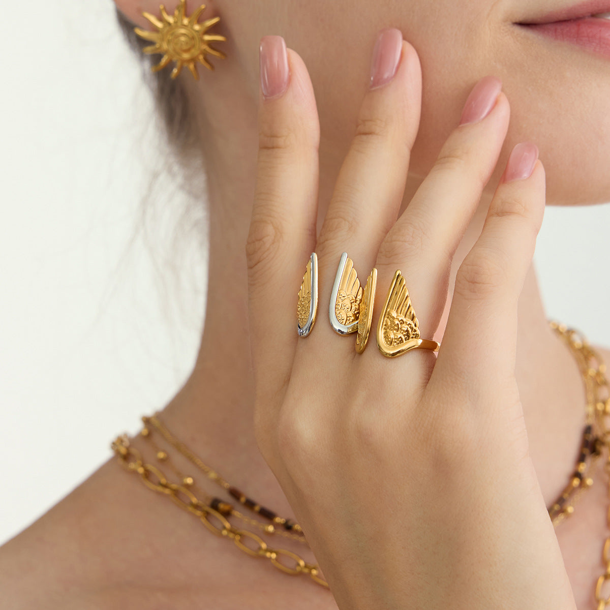 Damen Offener Ring mit Engelsflügel-Design aus hypoallergenem Edelstahl Shop Nory