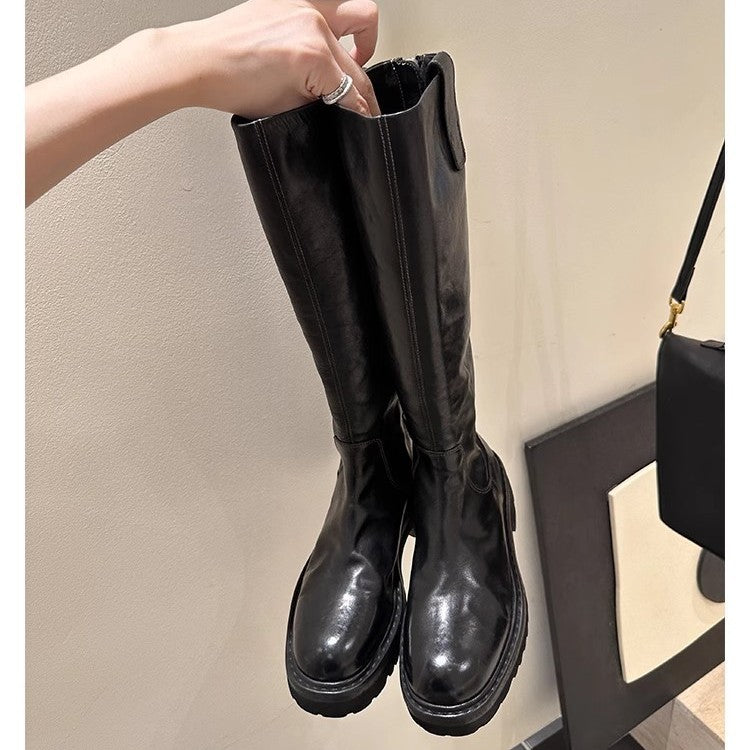 Damen Schlanke Langschaft-Stiefel aus Glattleder mit robuster Profilsohle Shop Nory