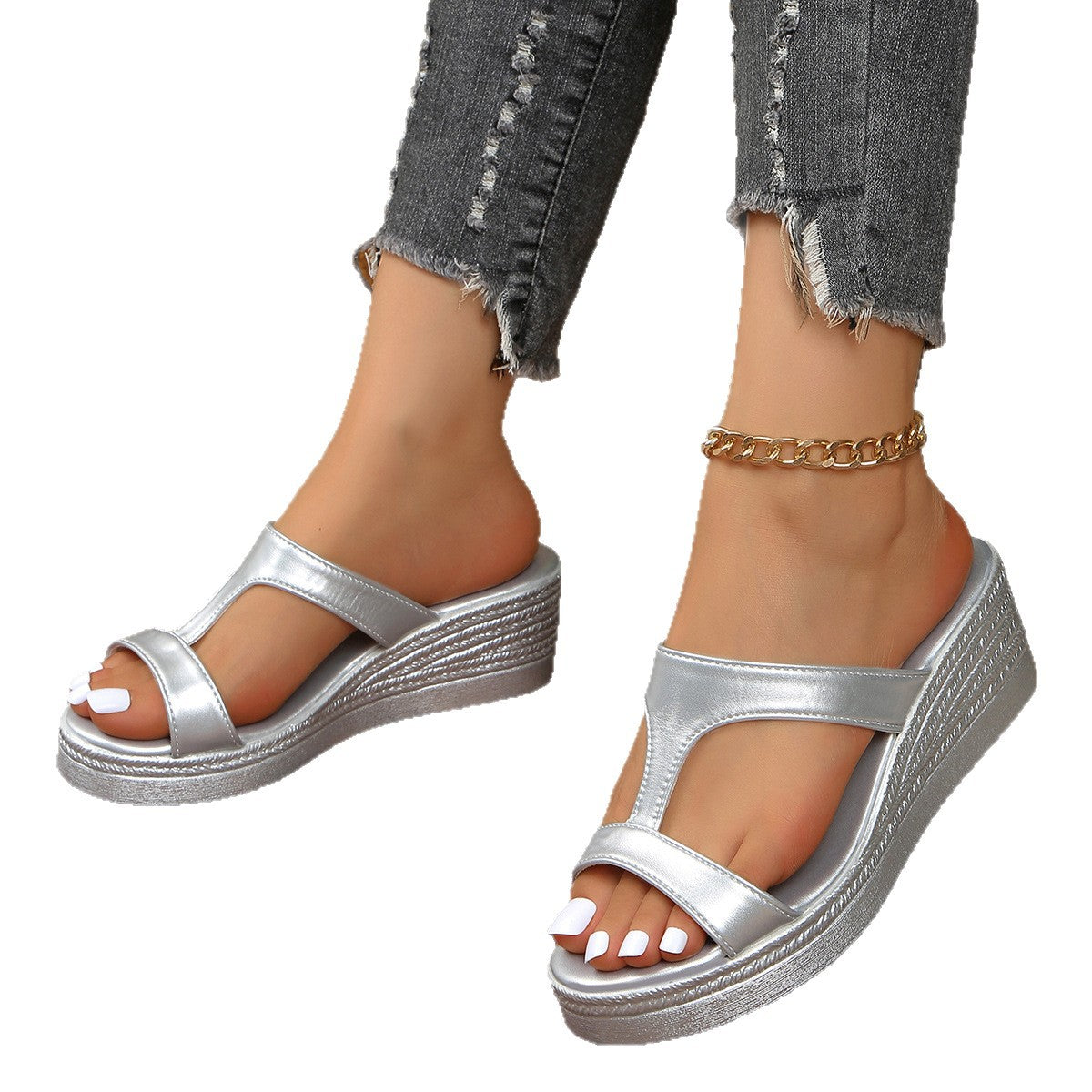 Damen modische Wedge-Pantoletten mit eleganten Riemen und komfortablem Fußbett