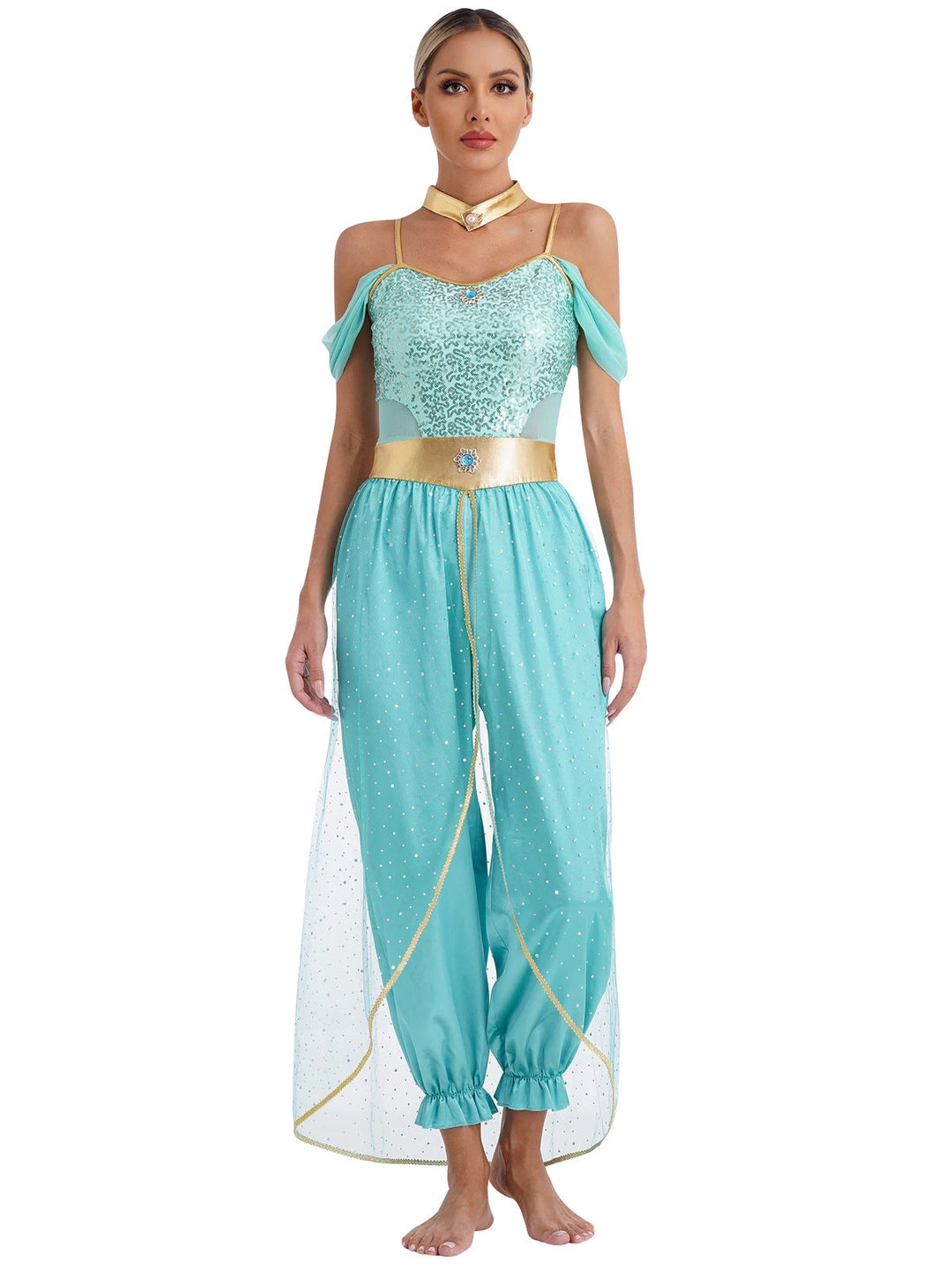Damen Glamouröses Märchen-Kostüm mit glitzerndem Oberteil und luftigen Hosen Shopnory