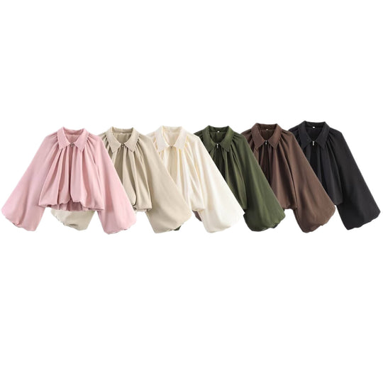 Damen Kurzcape mit Volumenärmeln, Reißverschluss und gerafftem Saum Shop Nory