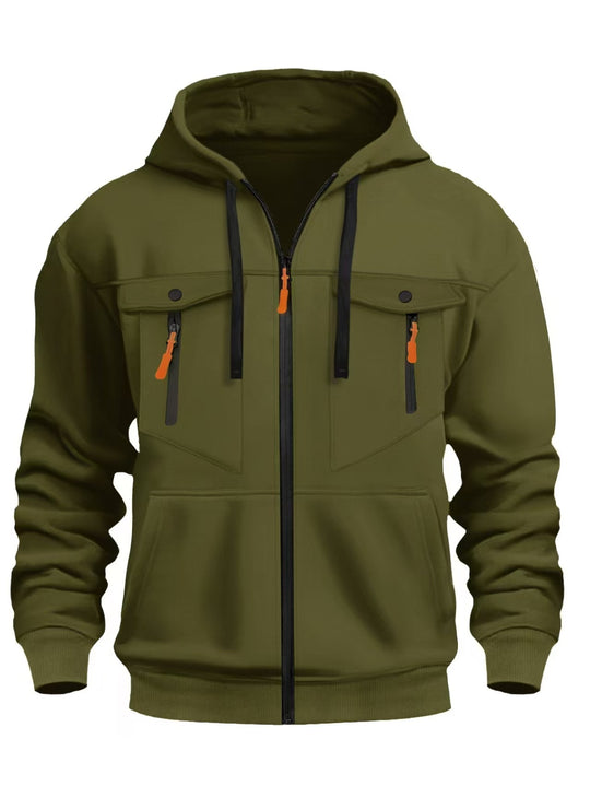 Herren Kapuzen-Sweatjacke mit durchgehendem Reißverschluss, zwei zip-Brusttaschen und ergonomischen Bündchen Shop Nory