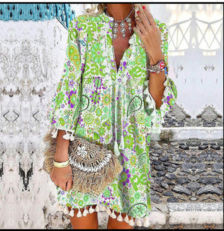 Damen Tunika-Kleid mit verspieltem Paisleymuster und elastischen Ärmeln Shopnory