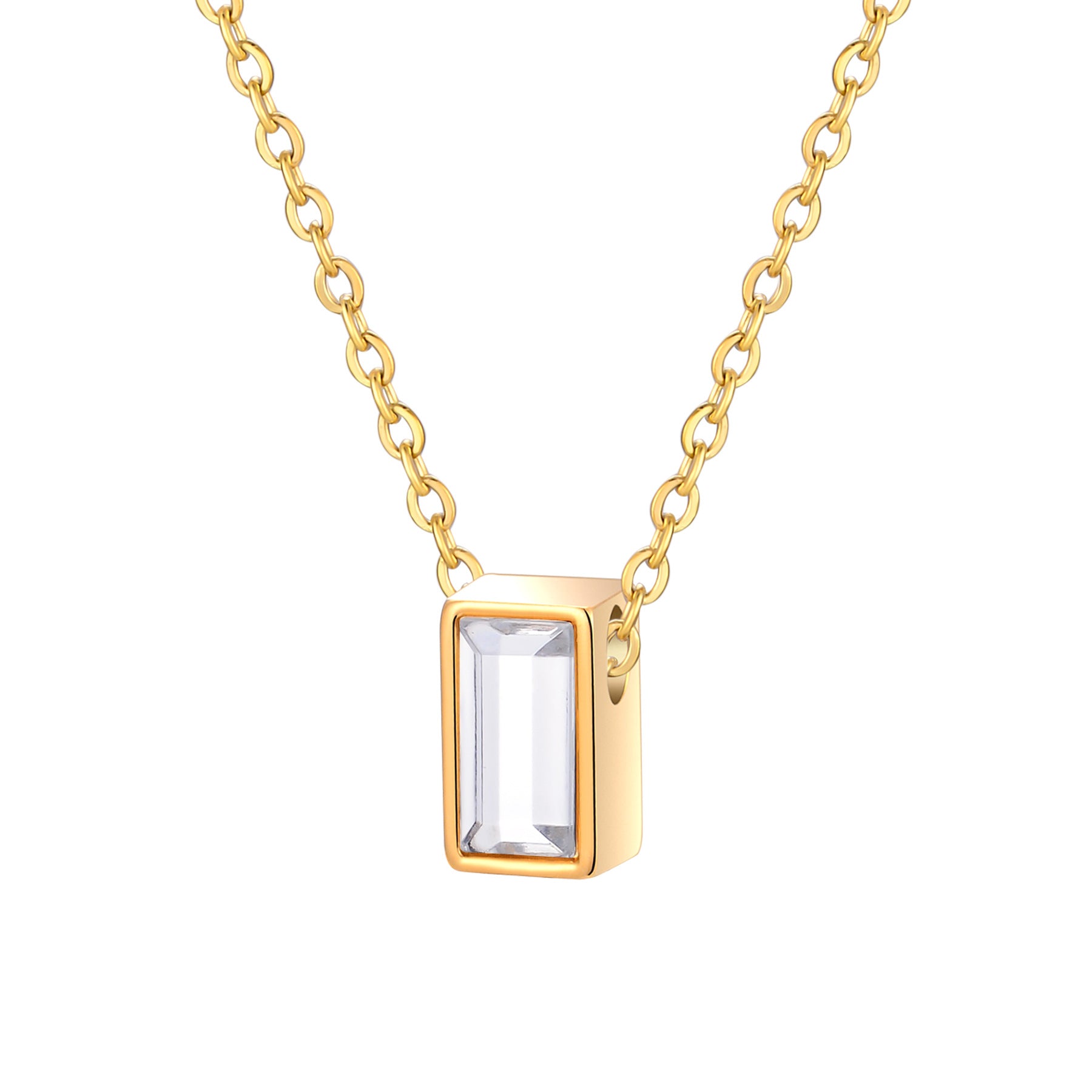 Damen Halskette mit elegantem rechteckigem Anhänger und funkelndem Stein Shop Nory