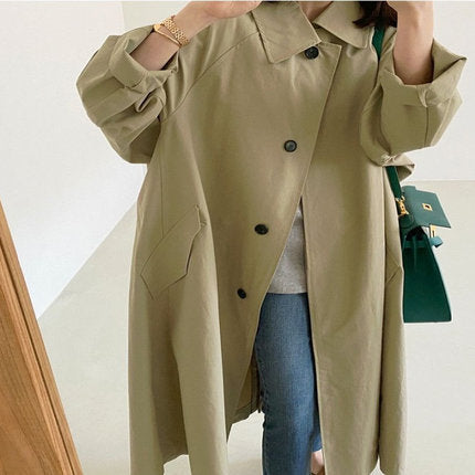 Damen Langer Baumwollmix‑Swingcoat im Oversize‑Look mit überschnittener Schulter und aufgesetzten Taschen Shop Nory