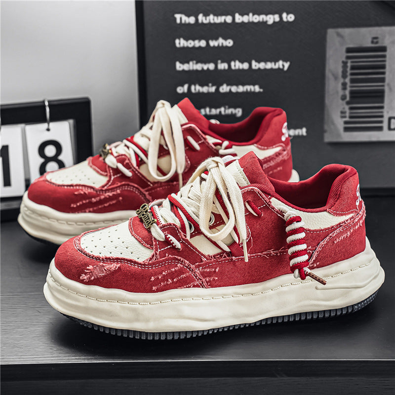 Damen denim-Plateau-Sneaker mit kontrastnähten, wattierter Wellenlaufsohle und verzierten Schnürdetails Shop Nory