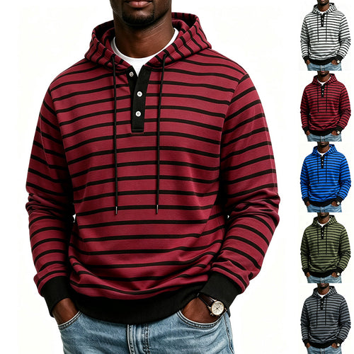 Herren Kapuzenpullover mit Henley-Knopfleiste und feinem Streifenstrukturmuster Shop Nory