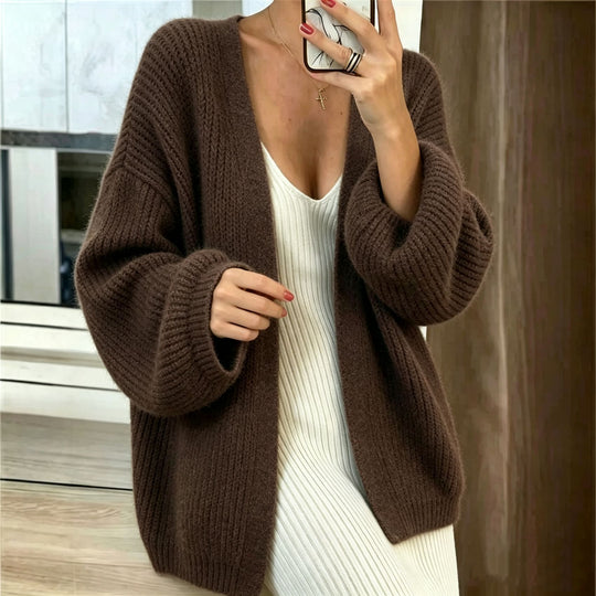 Damen Oversize-Cardigan aus grobem Rippstrick mit Ballonärmeln Shop Nory