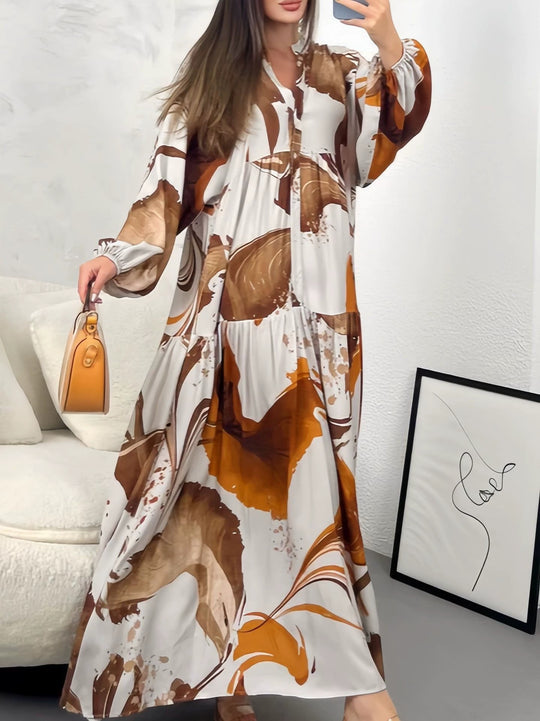 Damen Fließendes Maxikleid mit Stufenrock, überschnittenen Ballonärmeln und Stehkragen Shop Nory
