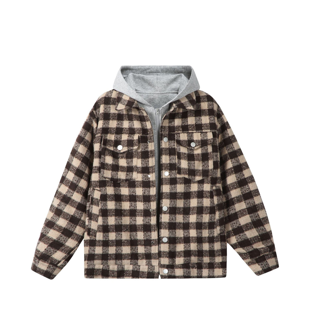 Damen Kurzblouson im Shacket‑Stil mit Karo‑Wolloptik und integrierter Sweatkapuze Shop Nory
