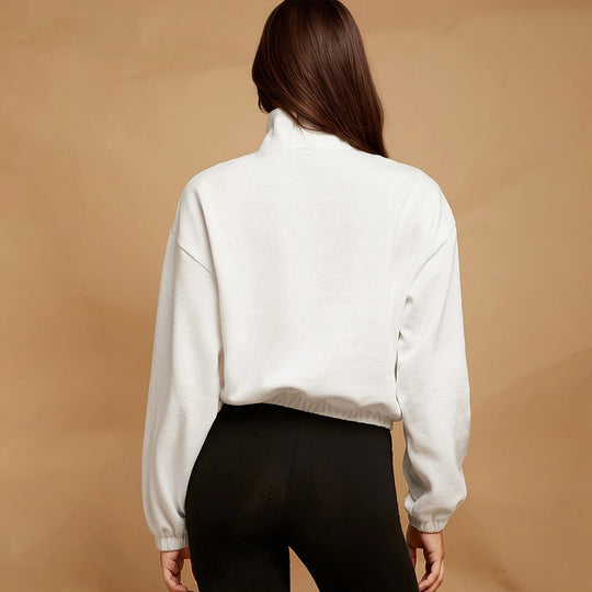 Damen halbzip Cropped Sweatshirt mit hohem Stehkragen, Kängurutasche und elastischem Saum Shop Nory