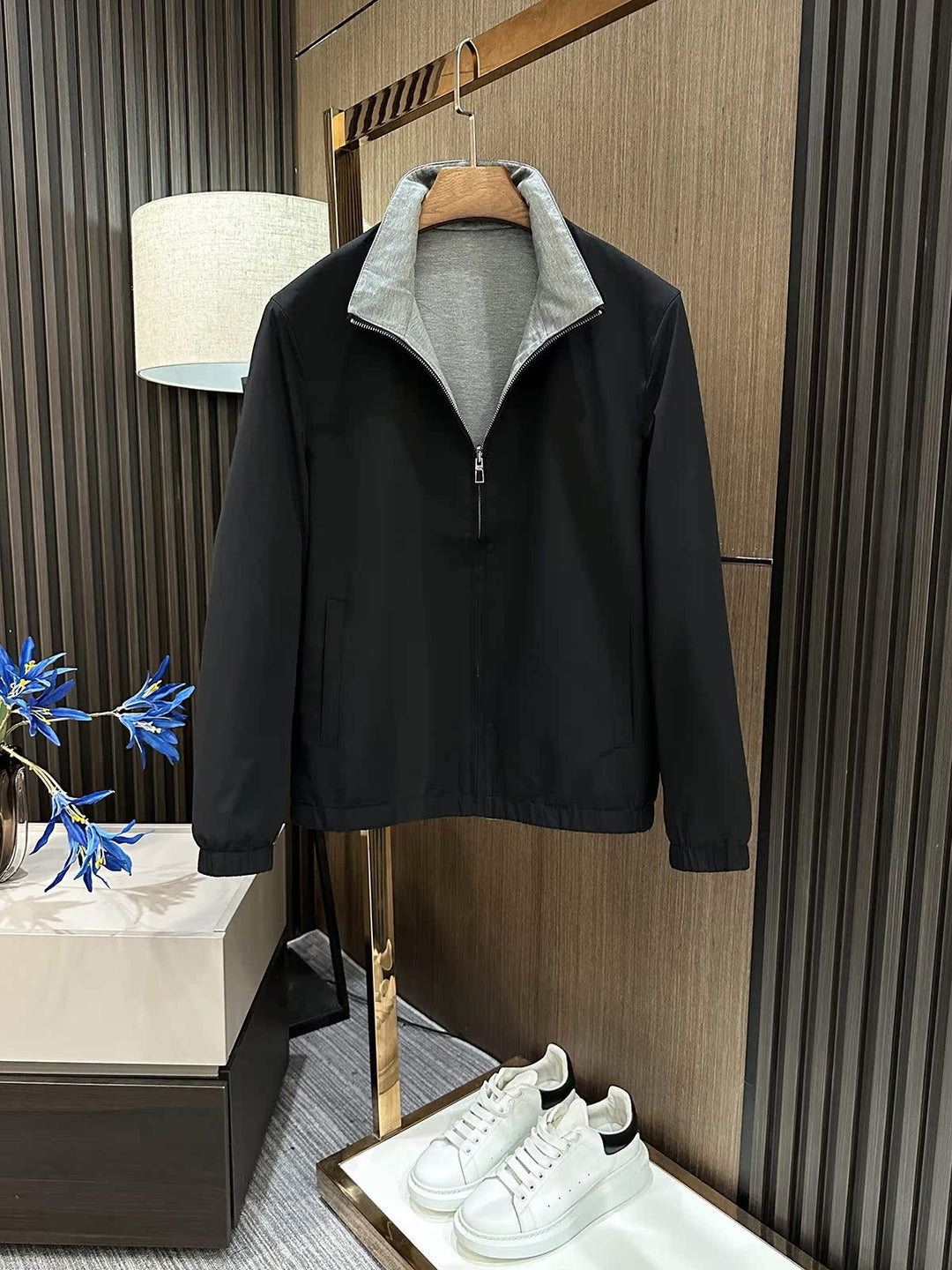 Herren Leichte Reißverschluss-Jacke mit elastischem Saum und kontrastkragen Shop Nory