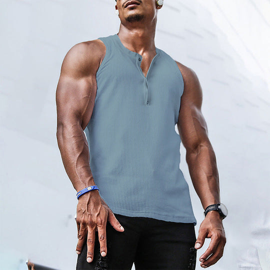 Herren Ärmelloses Sport-Tanktop mit Knopfleiste und atmungsaktivem GewShopnorye