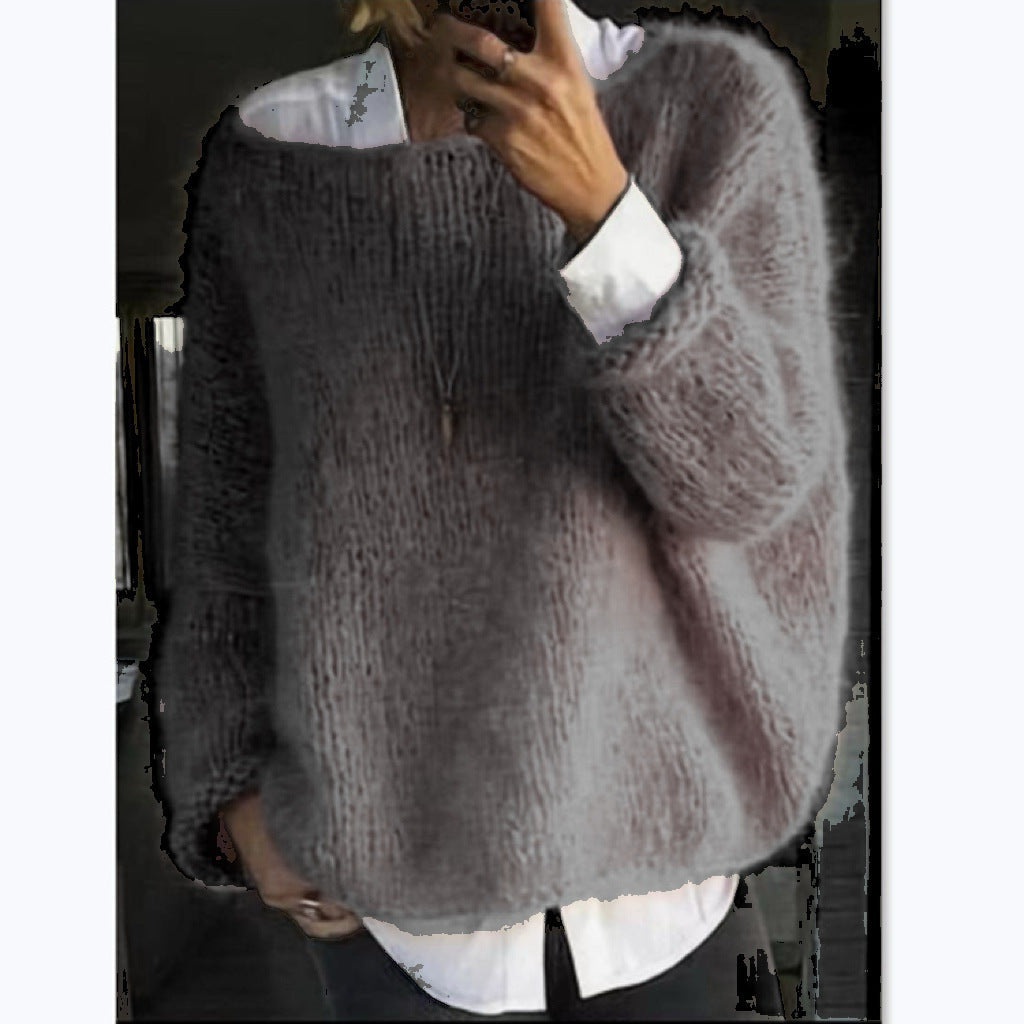 Damen Kuscheliger Oversized Pullover mit U-Boot-Ausschnitt