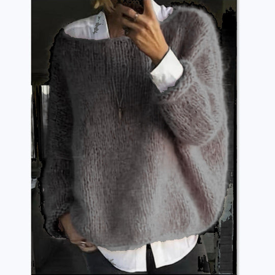 Damen Kuscheliger Oversized Pullover mit U-Boot-Ausschnitt