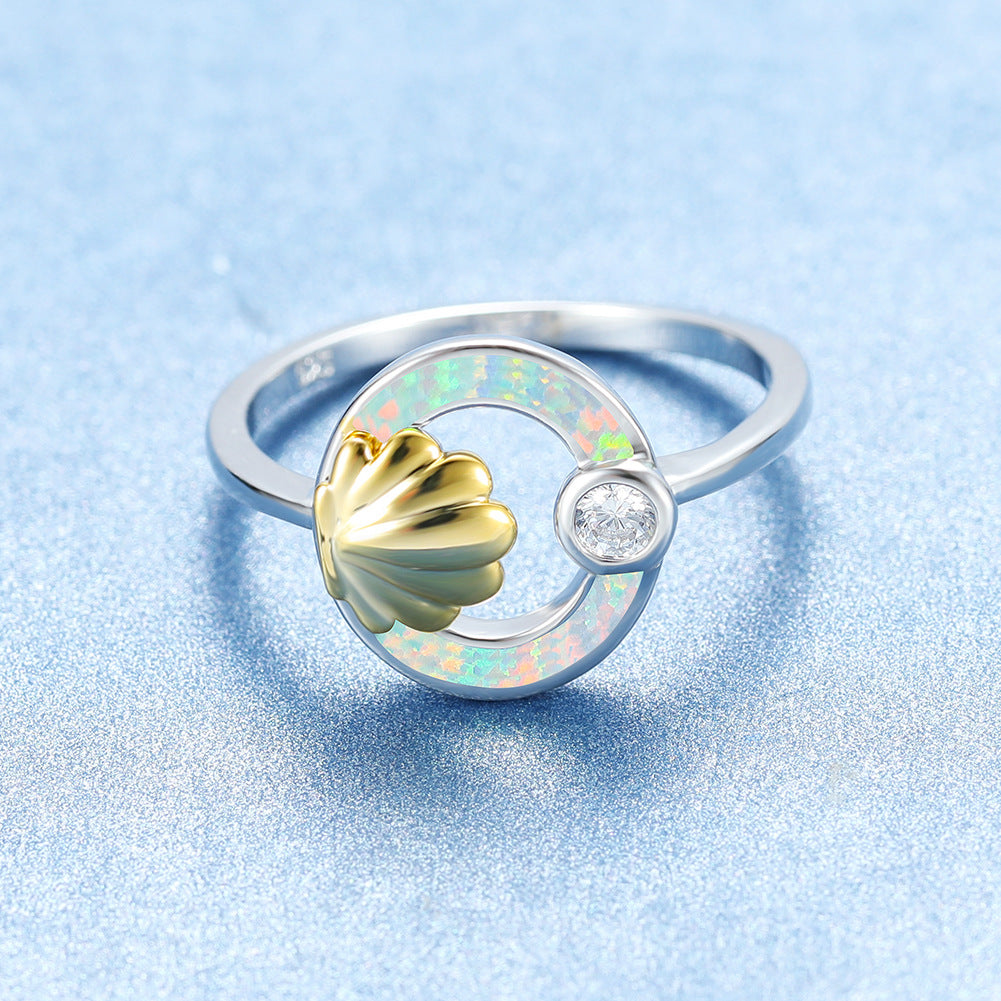 Damen Ring mit stilvollem Muschel-Design und schimmerndem Opal Shop Nory