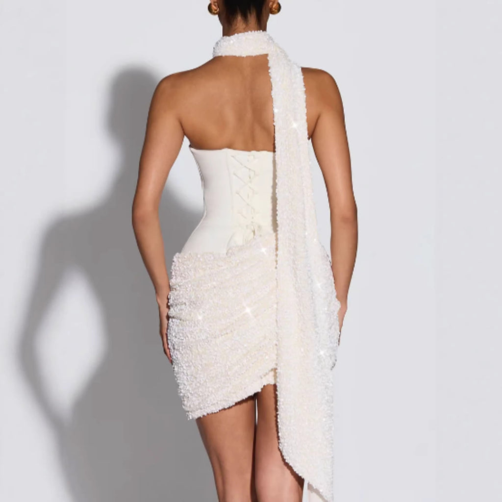 Damen Glamouröses Minikleid mit figurbetontem Bustier-Oberteil und eindrucksvollem Paillettenrock Shopnory