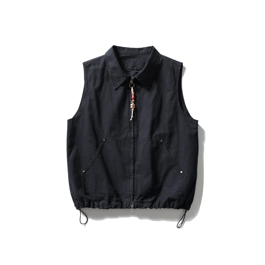 Damen Ärmellose Utility‑Weste mit Hemdkragen, Tunnelzugsaum und Kängurutaschen Shop Nory