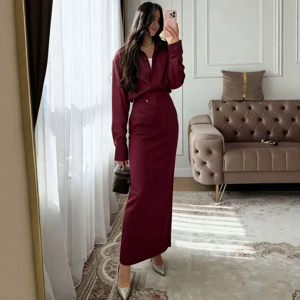 Damen Zweiteiliges Leinen-Set mit Oversized-Hemd und tailliertem Maxirock Shop Nory