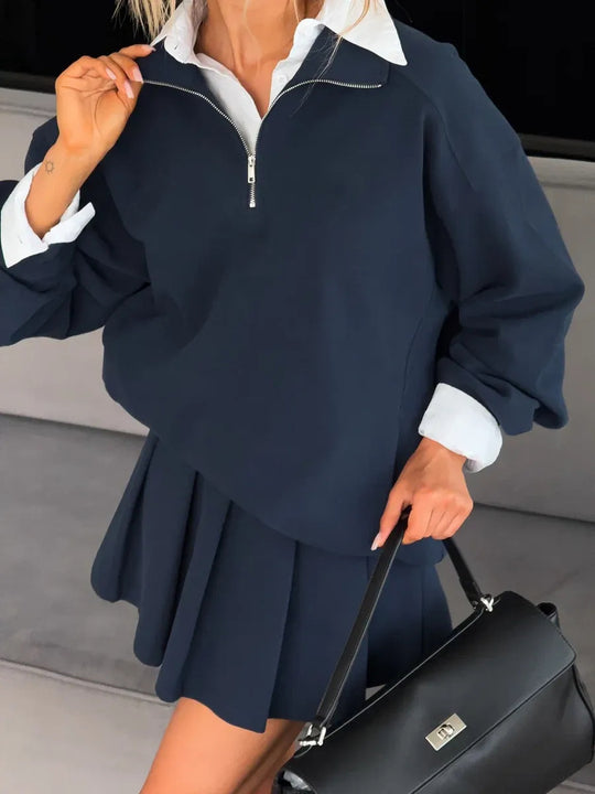Damen Oversized Sweatkleid mit halbem Reißverschluss und Stehkragen Shop Nory