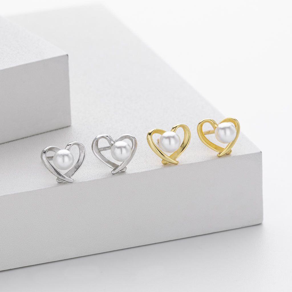 Damen Ohrstecker mit Herzdesign und Perle Shop Nory