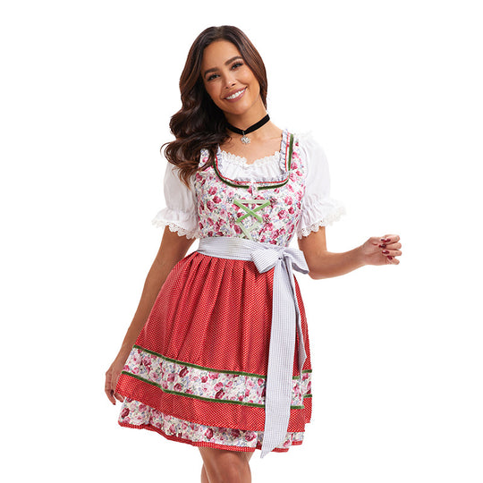 Damen nan kurzes traditionelles Dirndlkleid mit Spitzenbluse, Schnürung und dekorativer Schürze Shop Nory