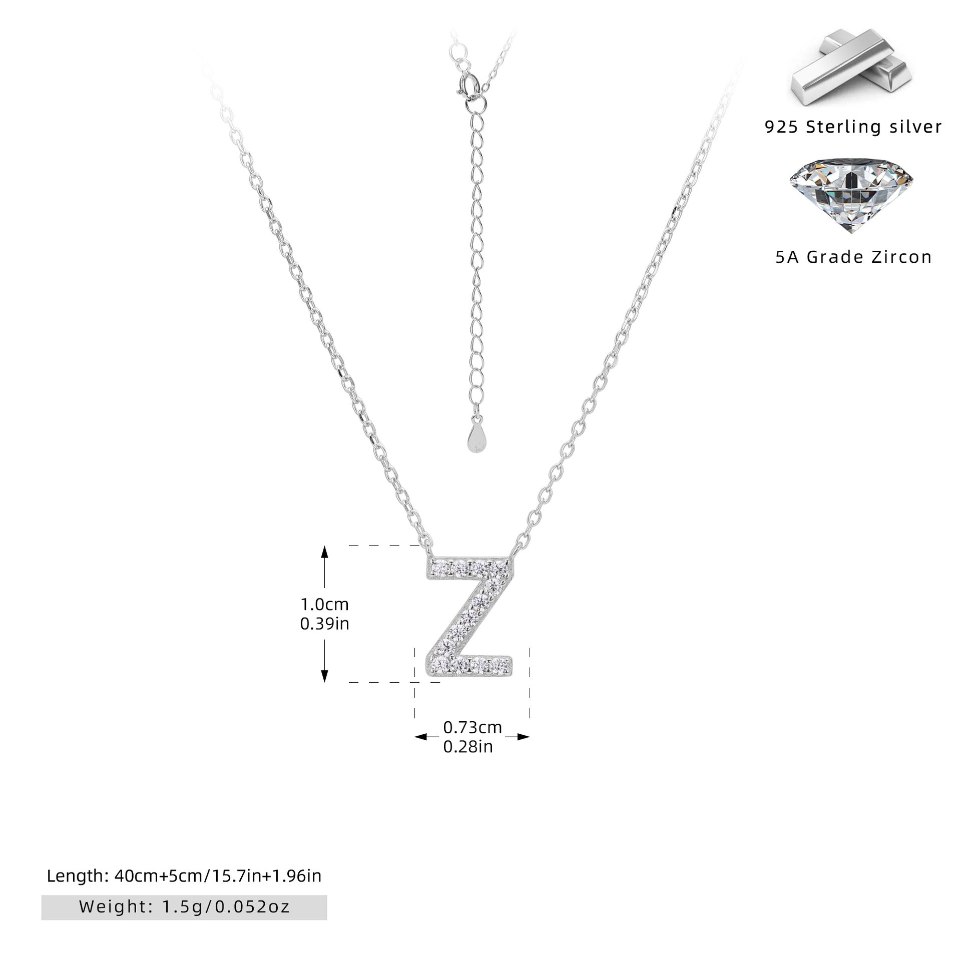 Damen Halskette mit Z-Anhänger und funkelnden Zirkonia Shop Nory