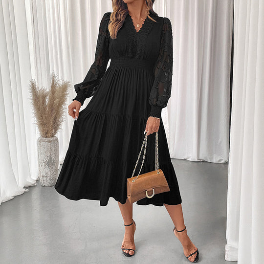 Damen Elegantes Maxikleid mit Spitzenärmeln Shop Nory