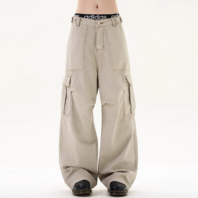 Damen Lässige Weitgeschnittene Cargo-Hose mit praktischen Taschen Shop Nory