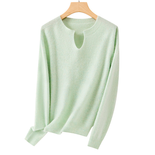 Damen Feiner Feinstrick-Pullover mit Schlüsselloch-Ausschnitt und gerippten Abschlüssen Shop Nory