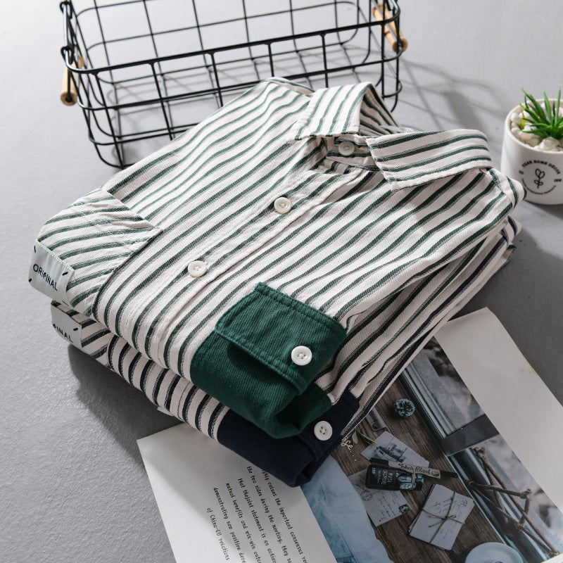 Herren Gestreiftes Overshirt mit Kontrast-Brusttaschen und Kentkragen aus Baumwollmix Shop Nory