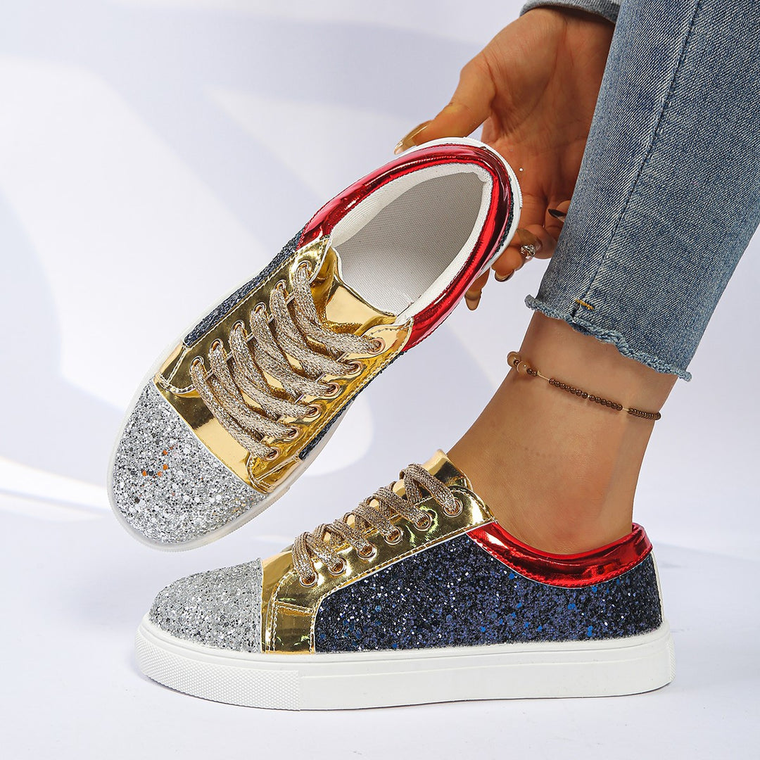 Damen Glitzer-Sneaker mit Metallic‑Einsätzen und gepolsterter Plateausohle Shop Nory