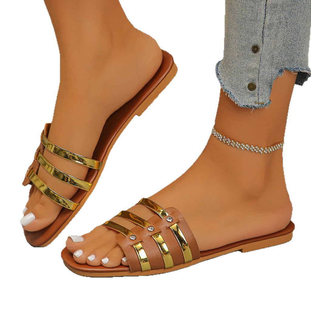 Damen Glamouröse Riemchen-Sandalen mit goldenen Akzenten Shopnory