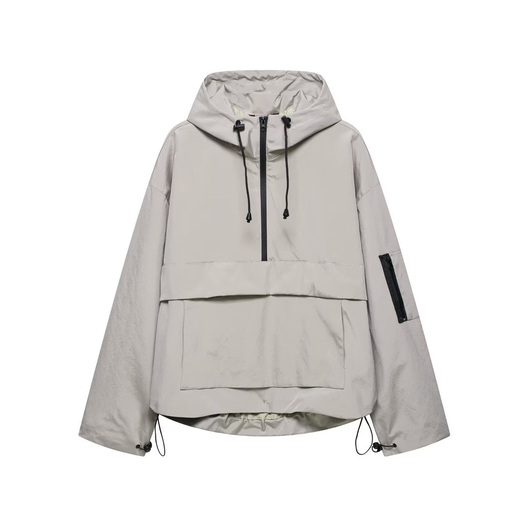 Unisex nan technischer Windbreaker Anorak mit halbhohem Reißverschluss Kapuze und Kängurutasche Shop Nory