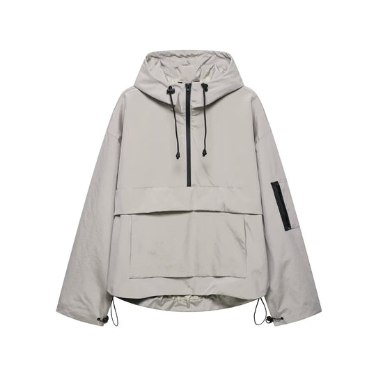 Unisex nan technischer Windbreaker Anorak mit halbhohem Reißverschluss Kapuze und Kängurutasche Shop Nory