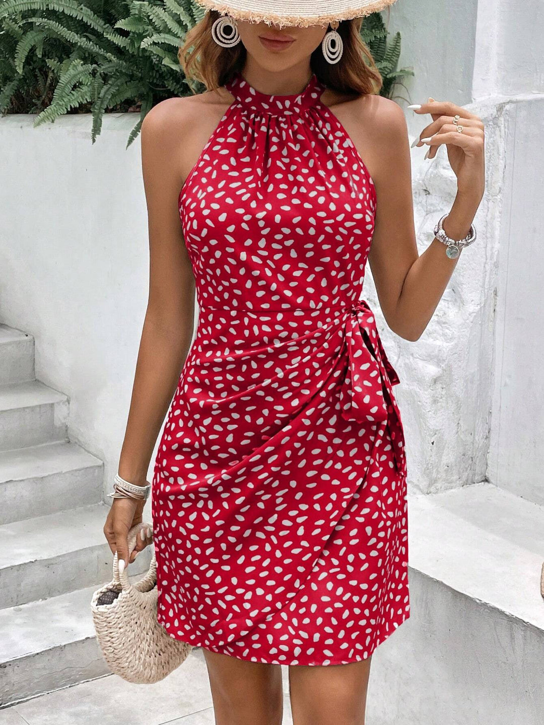 Damen Neckholder-Wickelkleid aus leichtem Satin mit Bindegürtel Shop Nory