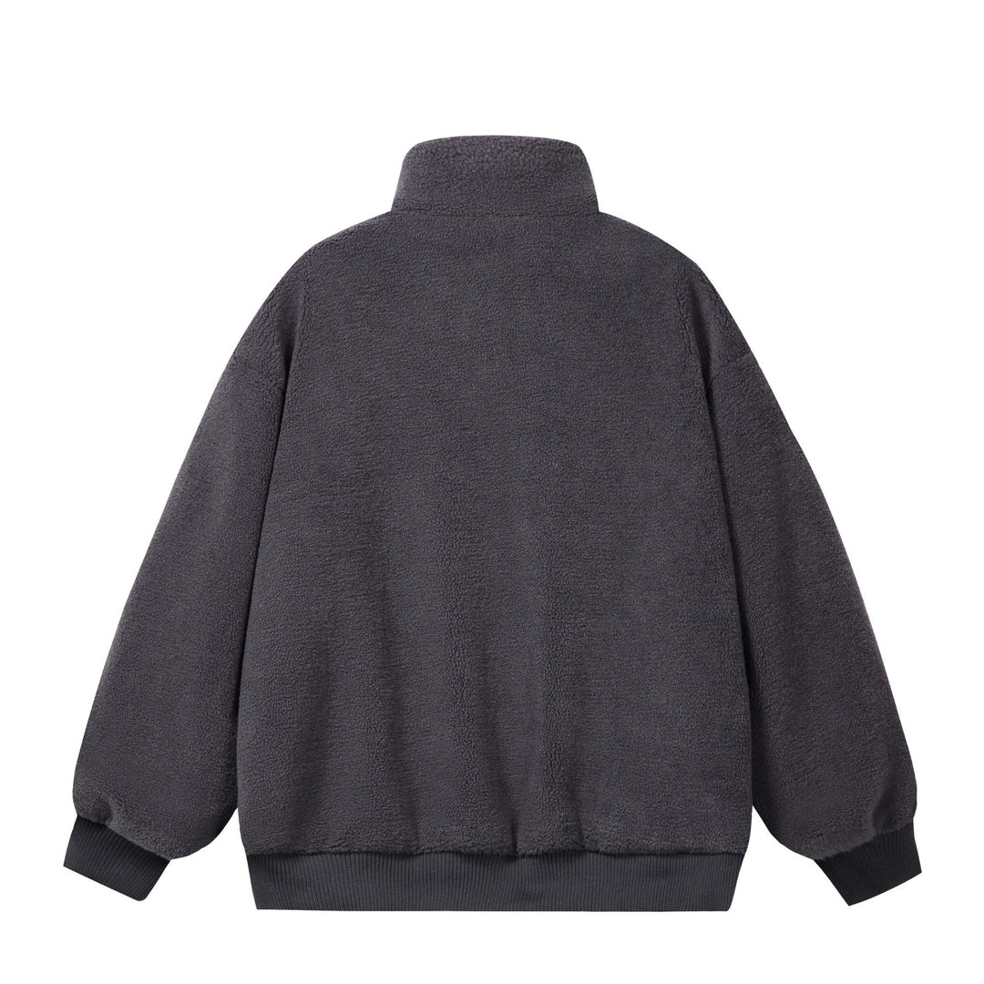 Unisex Sherpa‑Fleecejacke im Boxy‑Cut mit Stehkragen, Blockstreifen und Stickdetails Shop Nory
