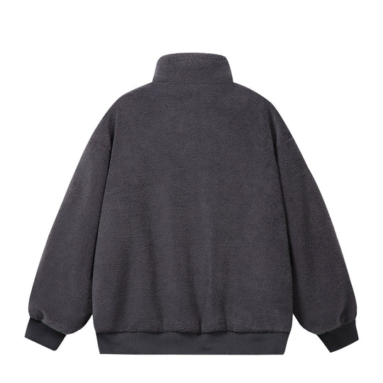 Unisex Sherpa‑Fleecejacke im Boxy‑Cut mit Stehkragen, Blockstreifen und Stickdetails Shop Nory