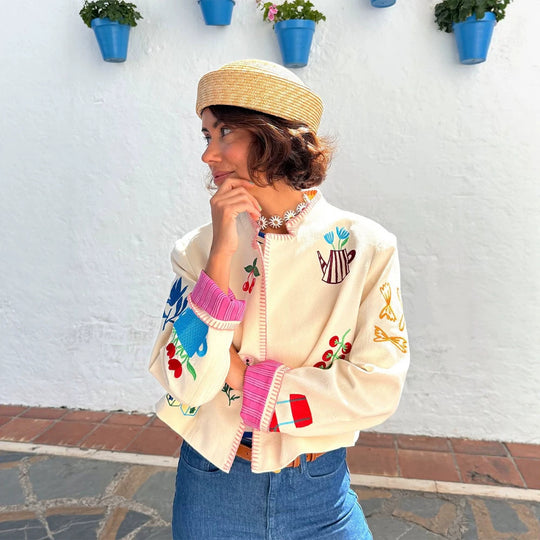 Damen Bestickte Kurzjacke mit verspielten Applikationen Shop Nory