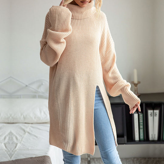Damen Langer Rollkragen-Strickpullover als Tunika mit hohem Seitenschlitz und Oversize-Ärmeln Shop Nory