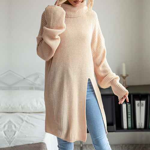 Damen Langer Rollkragen-Strickpullover als Tunika mit hohem Seitenschlitz und Oversize-Ärmeln Shop Nory