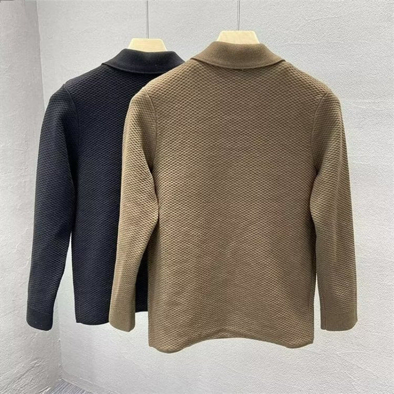Herren Strukturierte Strick-Übergangsjacke mit Hemdkragen und aufgesetzten Taschen Shop Nory