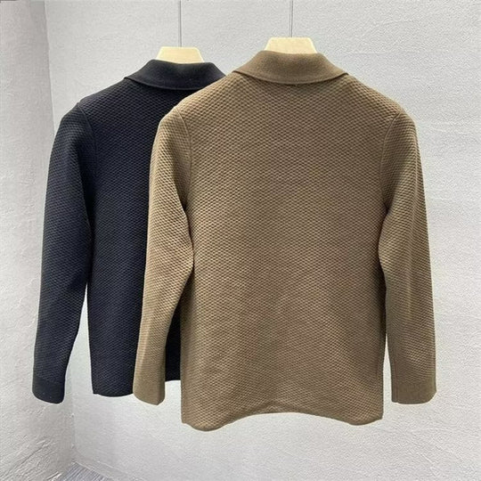 Herren Strukturierte Strick-Übergangsjacke mit Hemdkragen und aufgesetzten Taschen Shop Nory