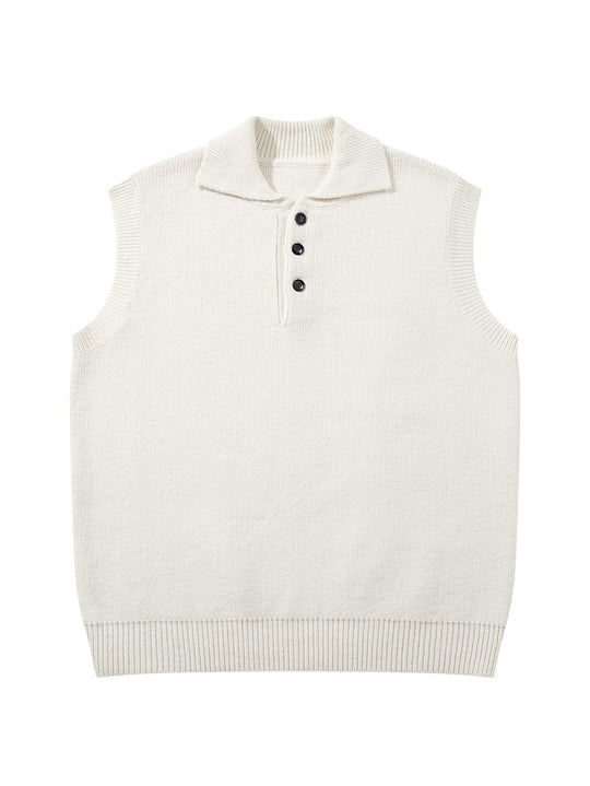 Unisex Ärmellose Strickweste mit Polokragen und Knopfleiste Shop Nory