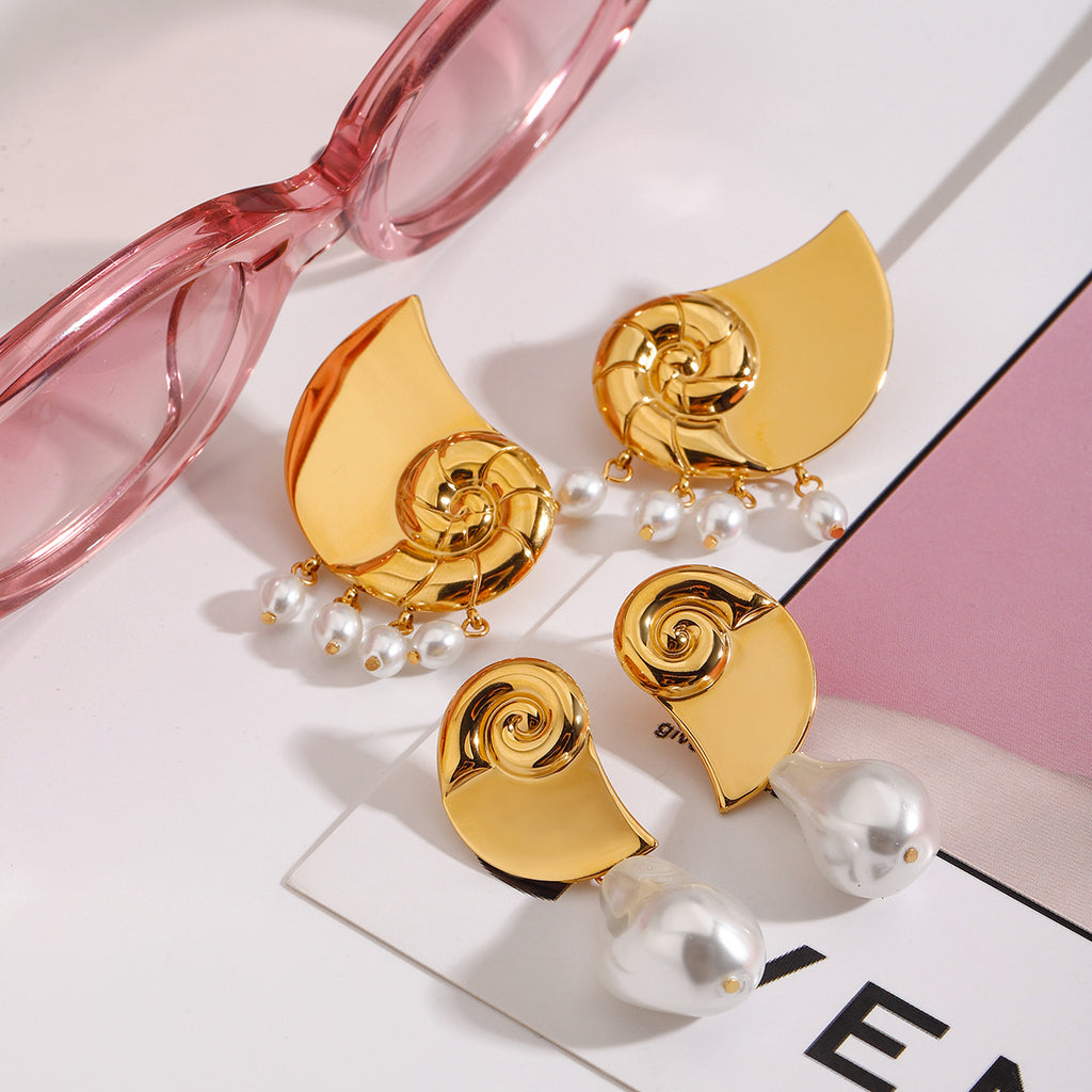 Damen elegante Ohrhänger mit muschelförmigem Design und Perlenanhänger Shop Nory