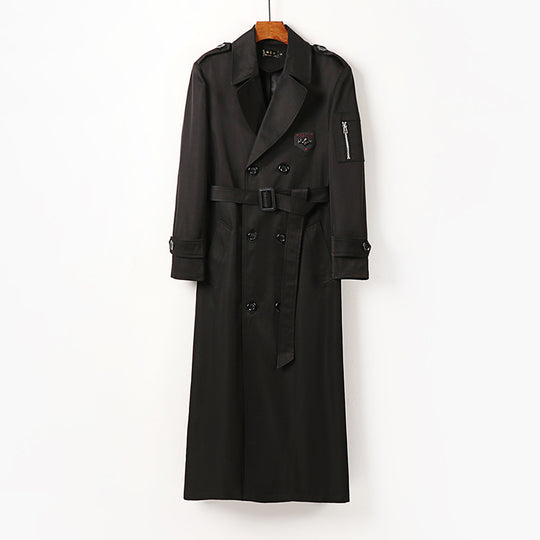 Herren Langer Doppelreihiger Trenchcoat mit Epauletten und Ärmeltasche Shop Nory