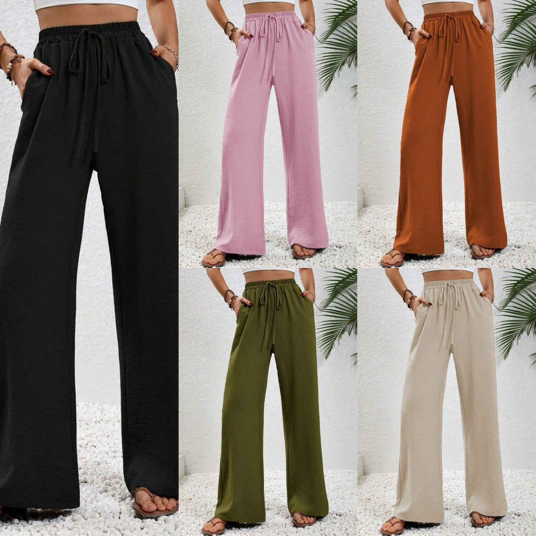Damen Lässige, Breite Freizeithose mit Elastischem Bund und Seitlichen Taschen